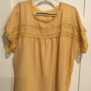 Mustard Yellow Boxy Blouse with Flutter Sleeves and Embellished Details